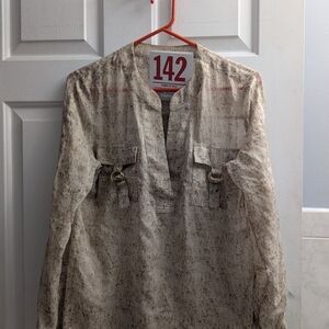 Lot 142 Diane Von Furstenberg Cream and Brown Printed Long-Sleeve Blouse